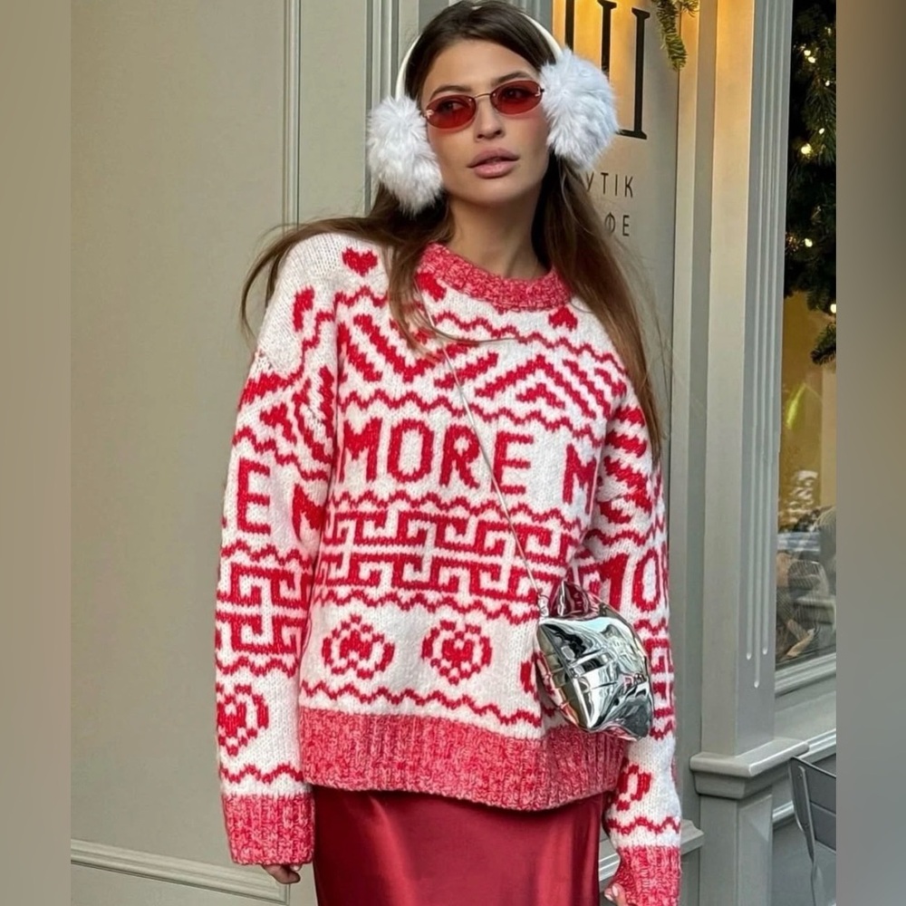 H&M Christmas Sweater In Red And White Small